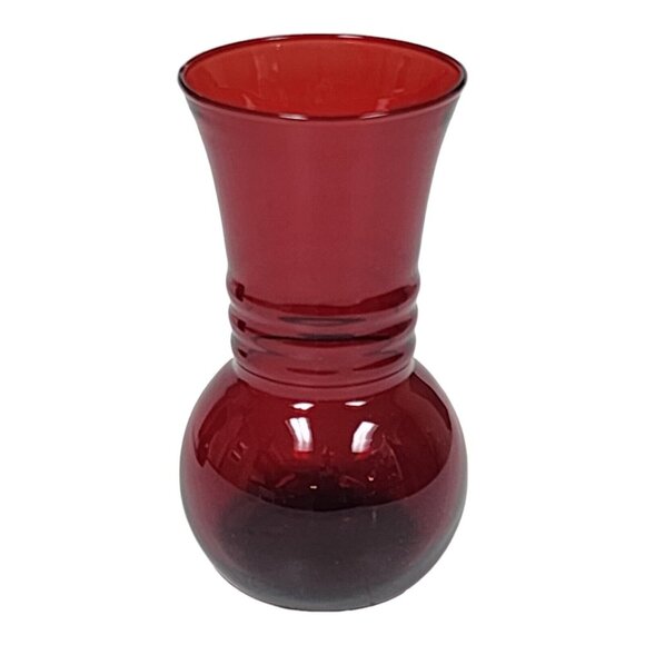 Anchor Hocking Royal Ruby Red Bud Vase Set 6 3/4" Ribbed Neck Romantic 30s Decor - Picture 10 of 14